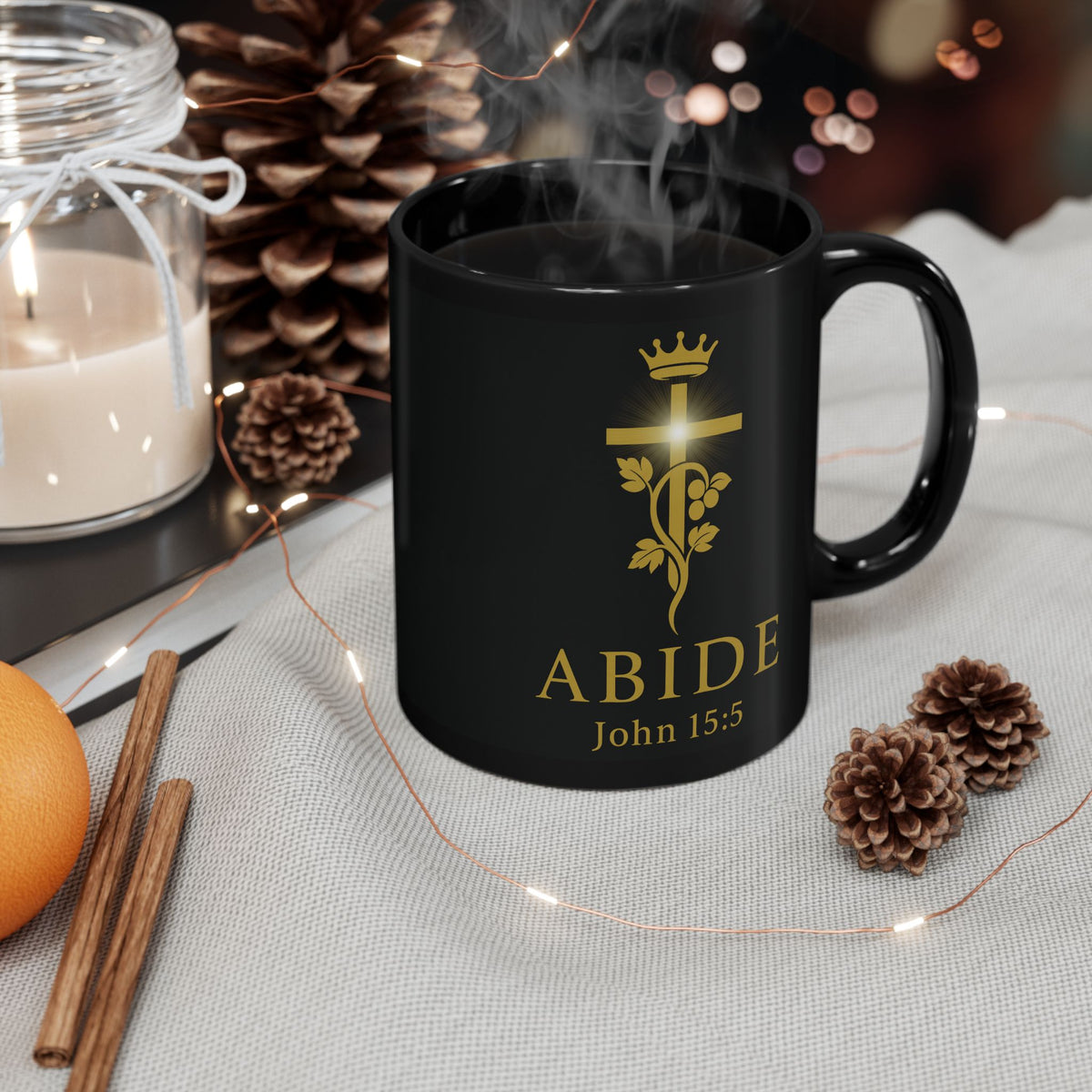 Abide – John 15:5 Black Glossy Mug