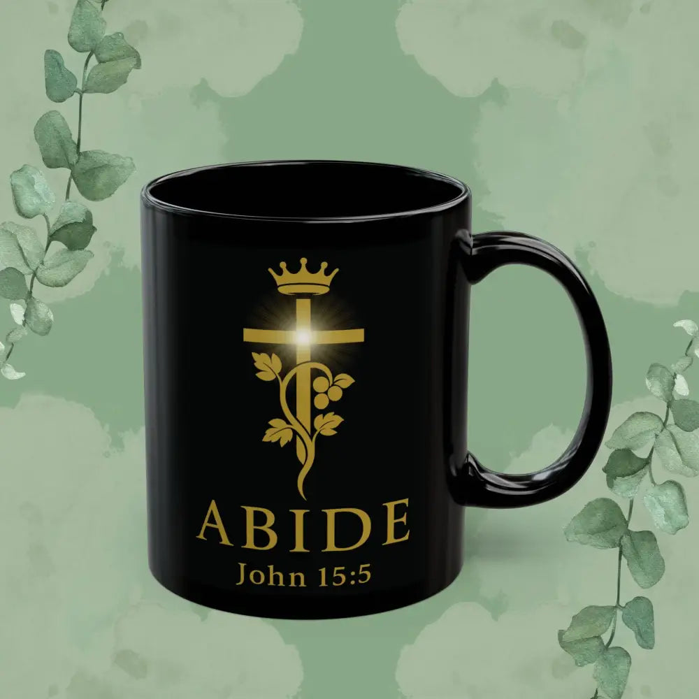 Abide – John 15:5 Black Glossy Mug - 11oz - Mug