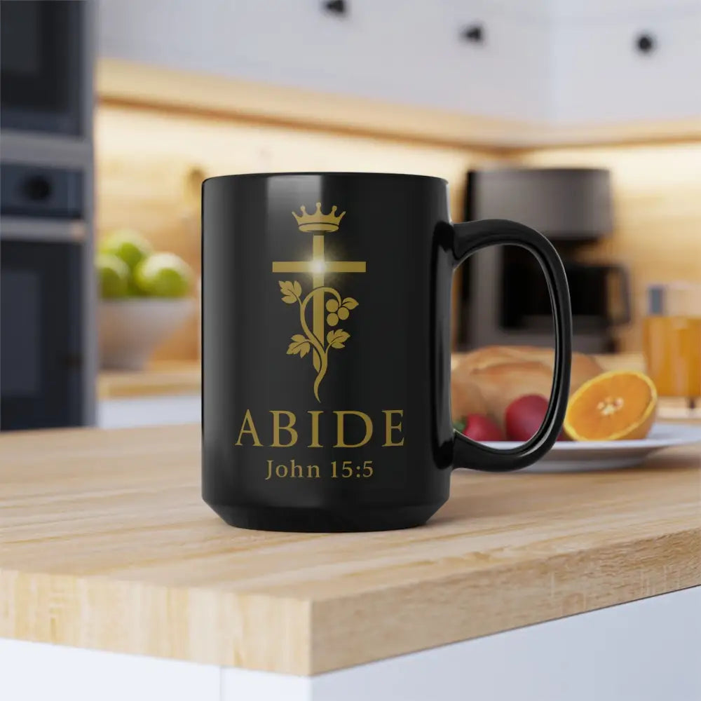 Abide – John 15:5 Black Glossy Mug - 15oz - Mug