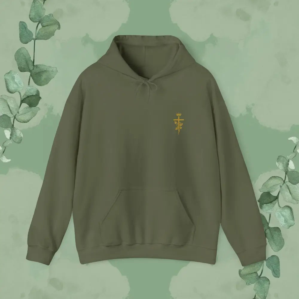 Abide – John 15:5 Christian Hoodie – Vine & Cross Design - Military Green / S - Hoodie