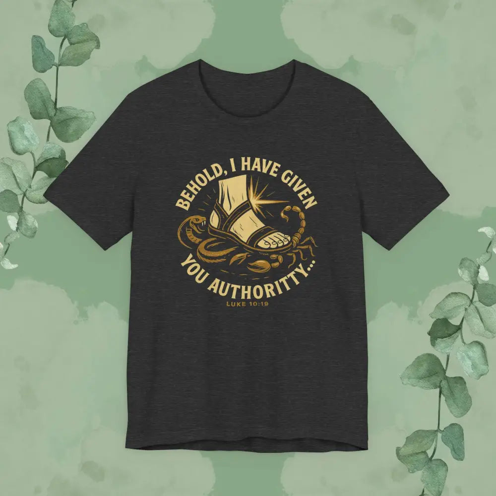 Authority / Nevertheless – Luke 10:19-20 Christian T-Shirt - Dark Grey Heather / S - T-Shirt