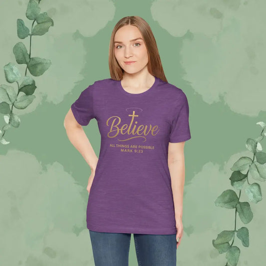 Believe – Mark 9:23 T Shirt Heather Team Purple / S T Shirt