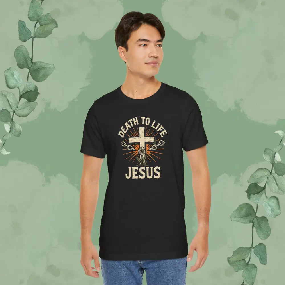 Death to Life – Jesus Christian T-Shirt - Black Heather / S - T-Shirt