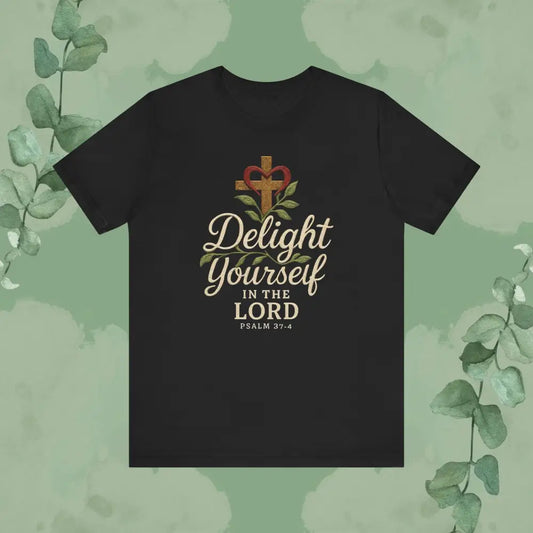 Delight Yourself in the Lord – Psalm 37:4 Christian T-Shirt (Black)