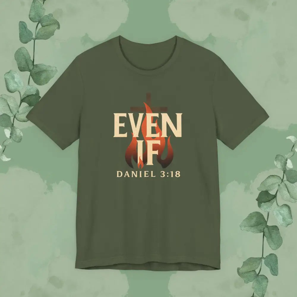 Even If – Daniel 3:18 Christian T Shirt | Faith Over Fear Tee | True Vine Design Military Green / S T Shirt
