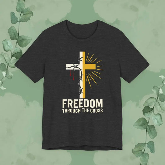 Freedom Through the Cross T-Shirt - Dark Grey Heather / S - T-Shirt