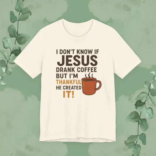 I Don’t Know If Jesus Drank Coffee But I’m Thankful He Created It! Unisex Jersey Short Sleeve Tee - T-Shirt
