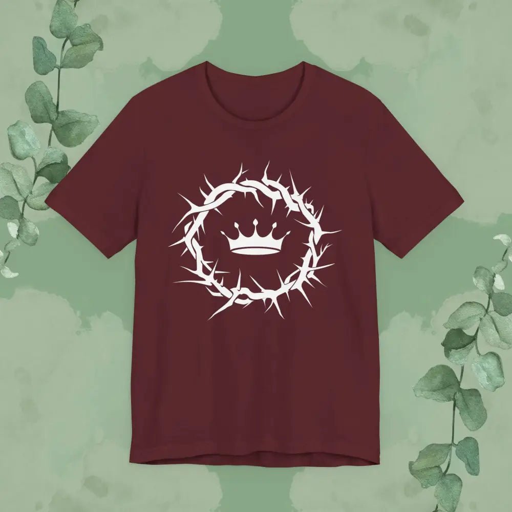 “Jesus Is King” Crown of Thorns T-Shirt – Bold Christian Minimalist Design - Maroon / XS - T-Shirt
