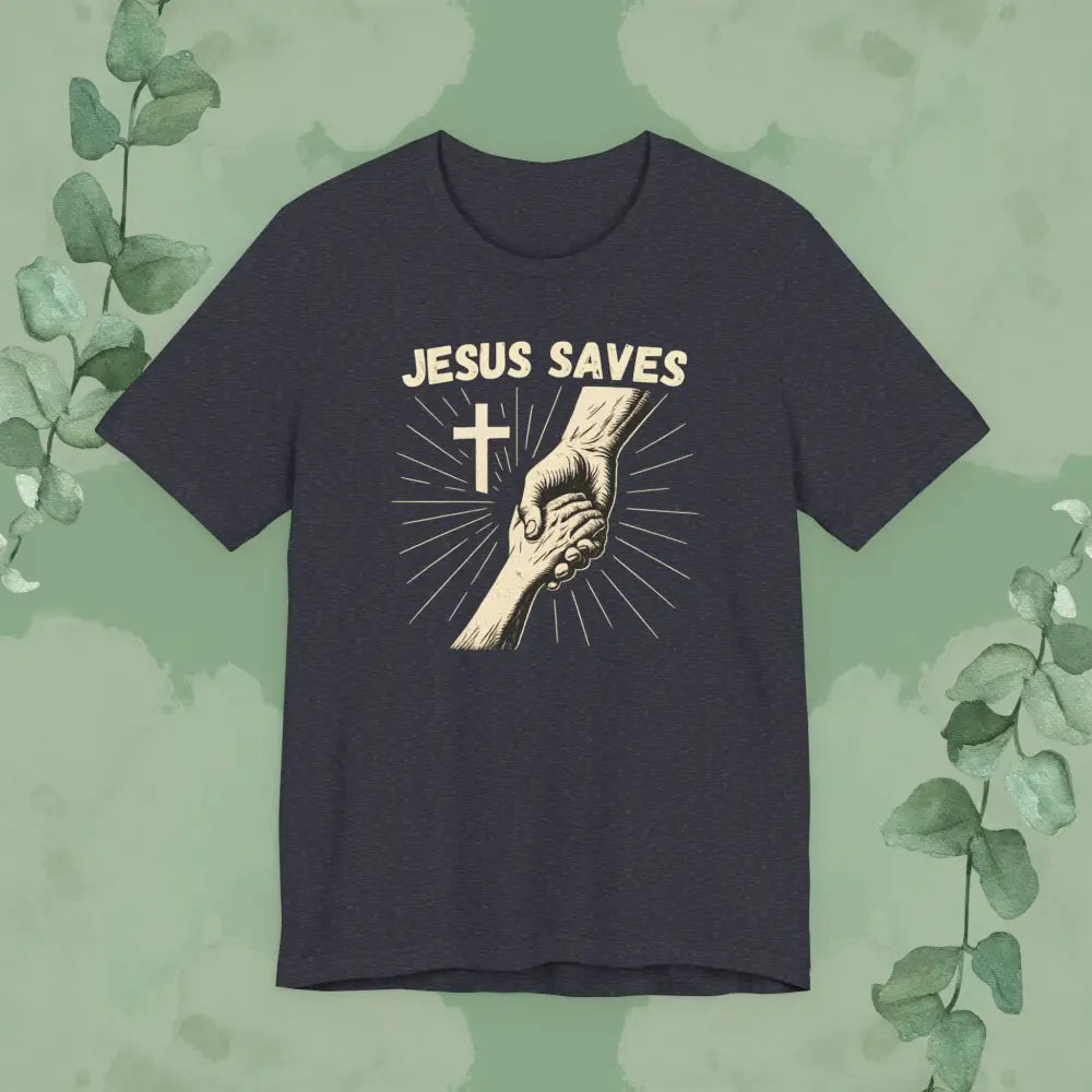 Jesus Saves – Hand of Salvation Christian T Shirt Heather Navy / S T Shirt