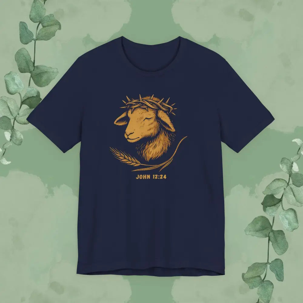 ’John 12:24 Lamb of God’ Christian T-Shirt - Navy / S - T-Shirt