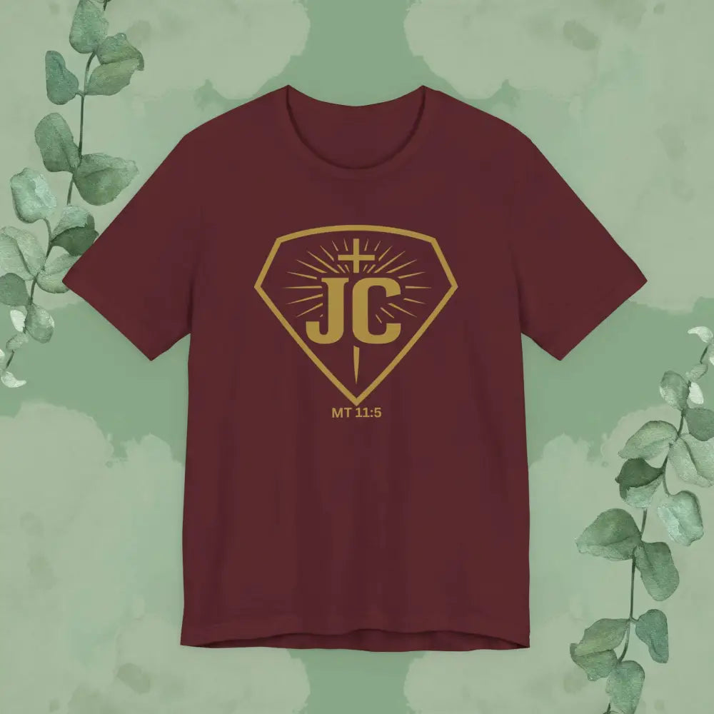 Miracle Man – JC Emblem Tee (Matthew 11:5) - Maroon / XS - T-Shirt