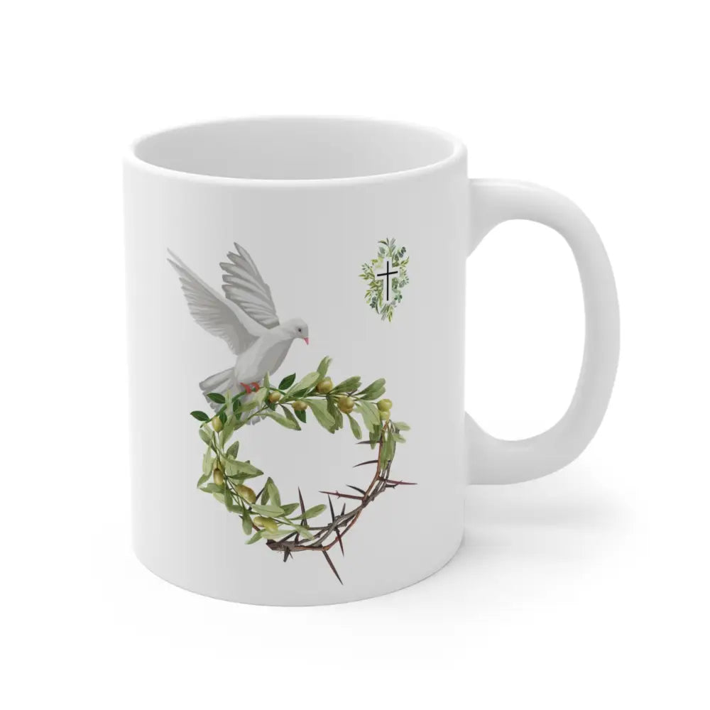 Peace & Redemption Christian Mug – Dove Olive Branch and Crown of Thorns Design - 11oz - Mug