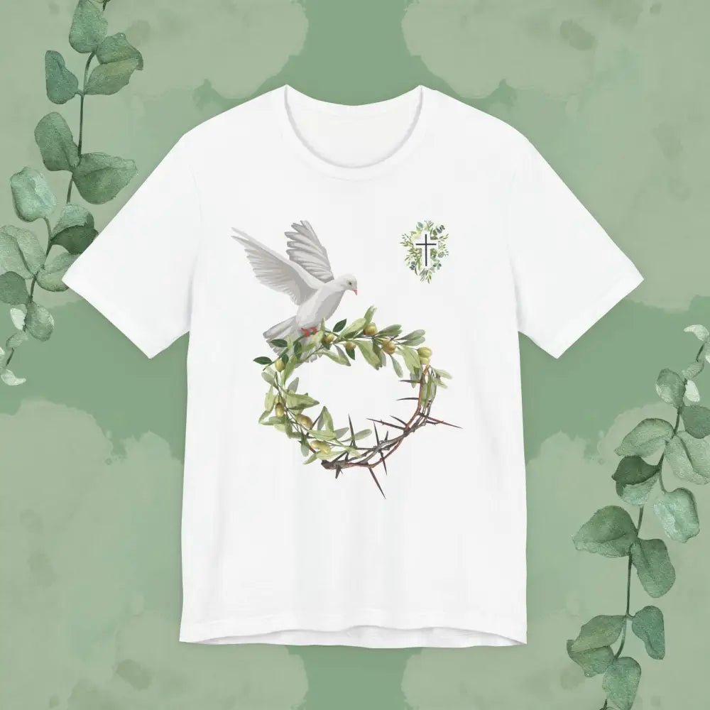 Peace & Redemption Dove T-Shirt – Crown of Thorns and Olive Branch Christian Tee - White / S - T-Shirt