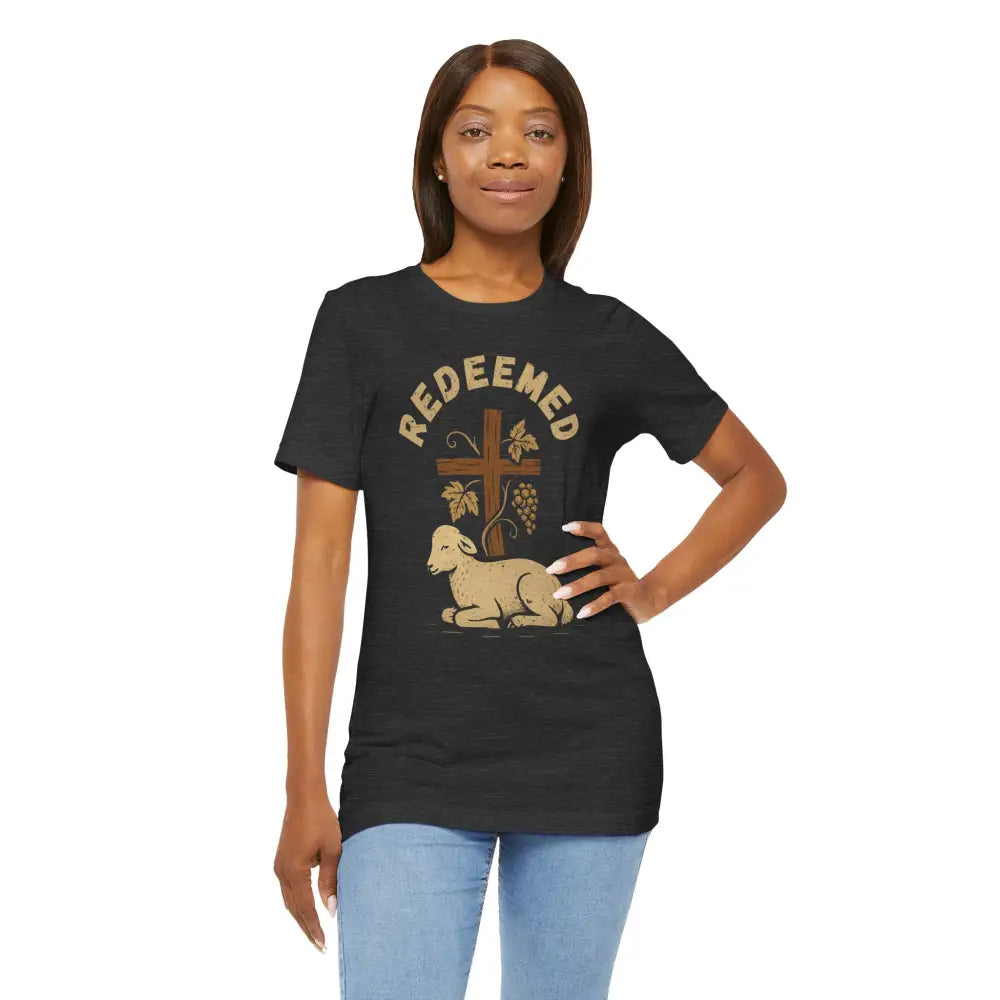 ’Redeemed’ Christian T-Shirt — Lamb & Cross Vintage Design - T-Shirt