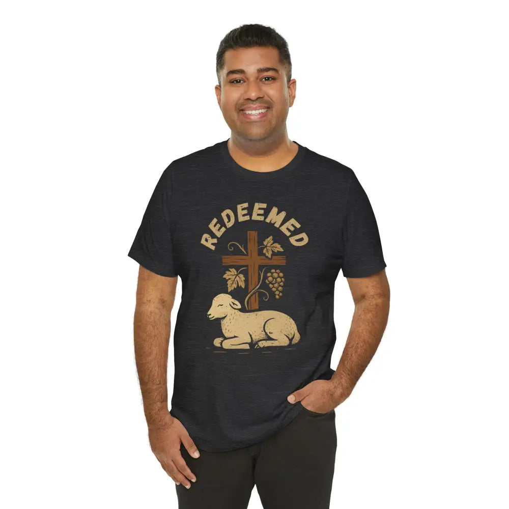 ’Redeemed’ Christian T-Shirt — Lamb & Cross Vintage Design - T-Shirt