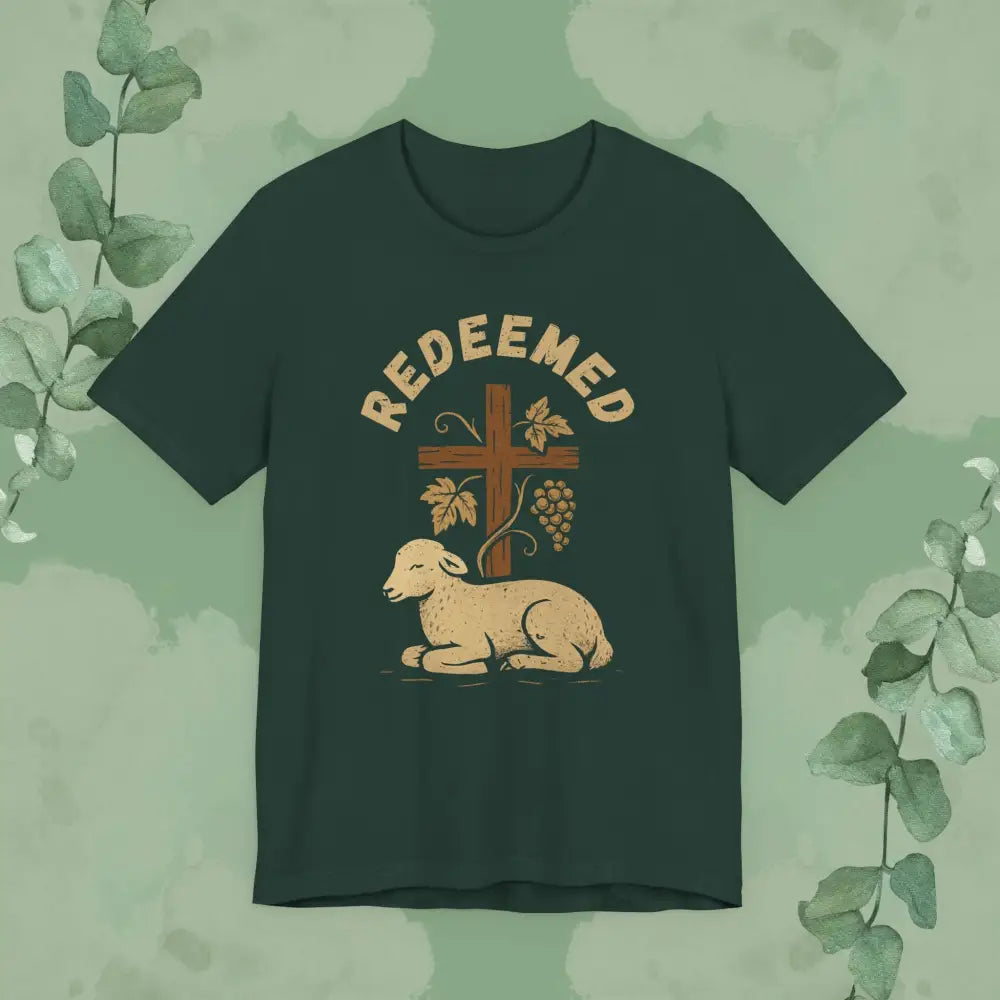 ’Redeemed’ Christian T-Shirt — Lamb & Cross Vintage Design - Forest / S - T-Shirt