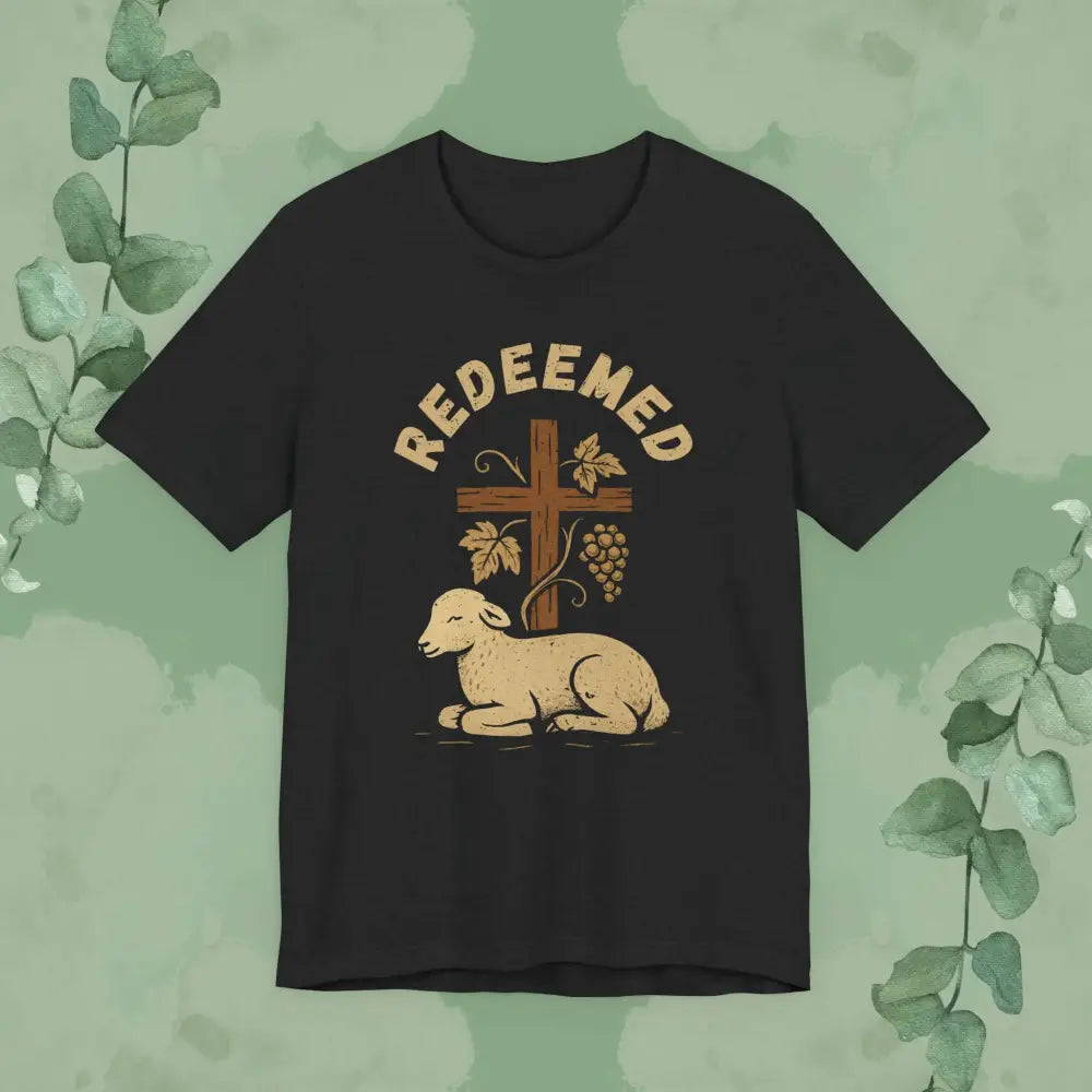 ’Redeemed’ Christian T-Shirt — Lamb & Cross Vintage Design - Solid Black Blend / S - T-Shirt