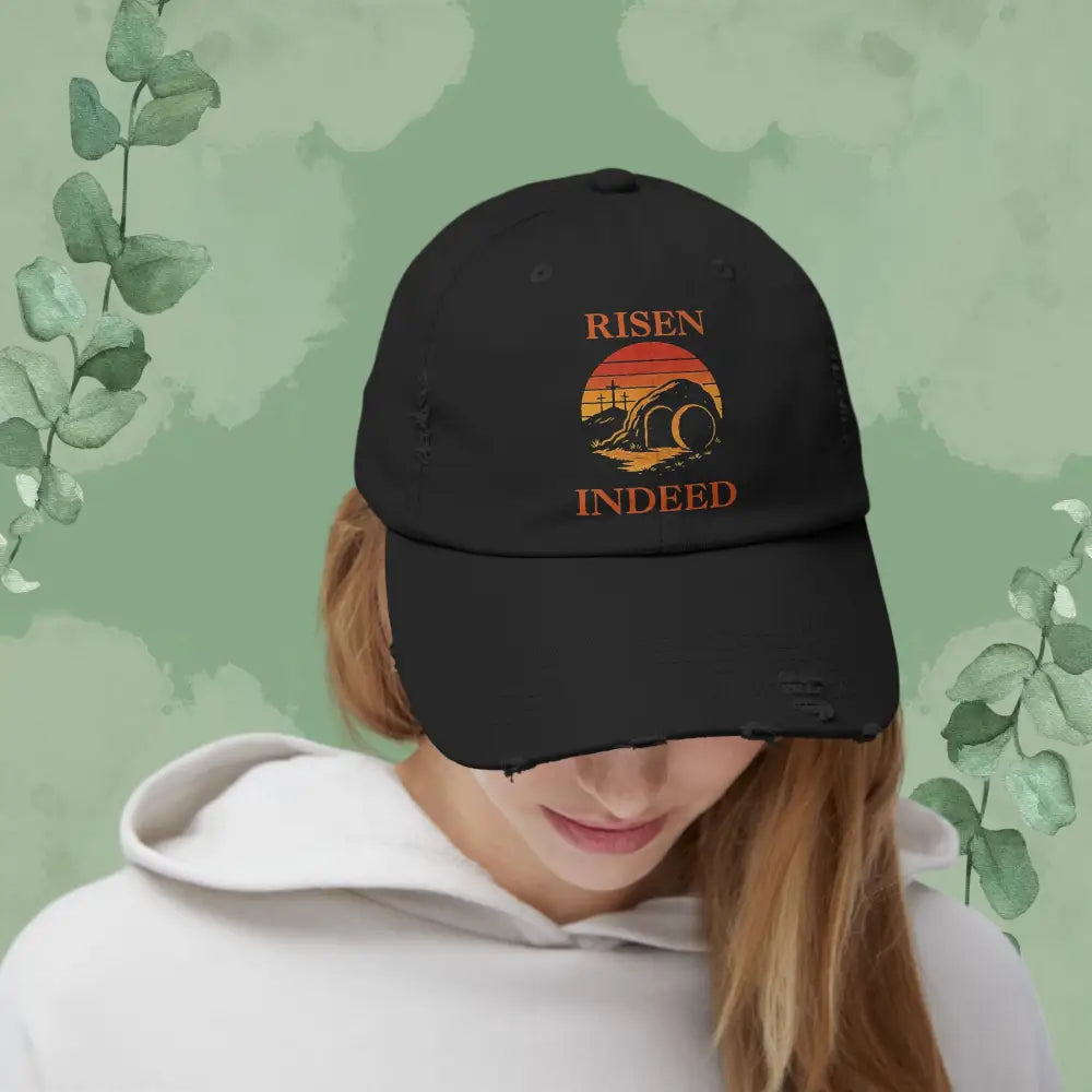 Risen Indeed – Vintage-Style Distressed Christian Cap - Hats
