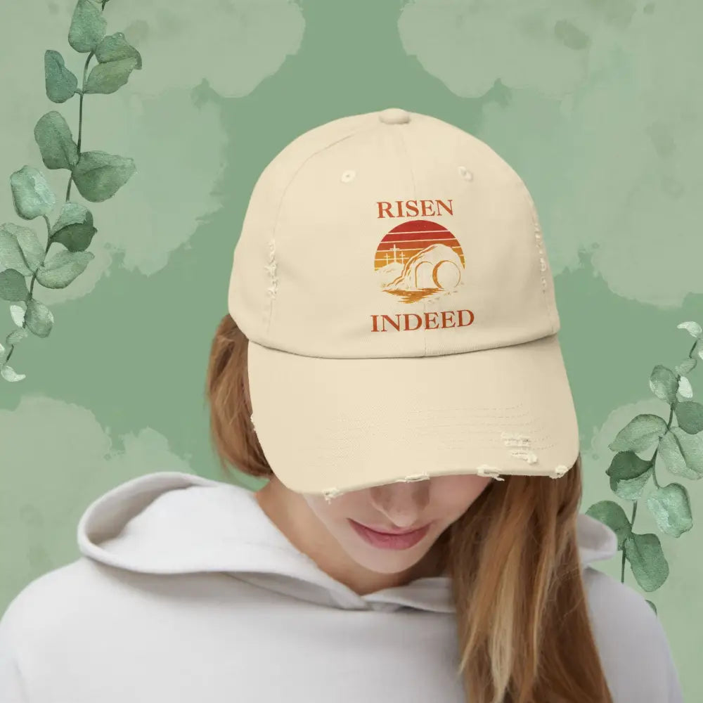 Risen Indeed – Vintage-Style Distressed Christian Cap - Hats