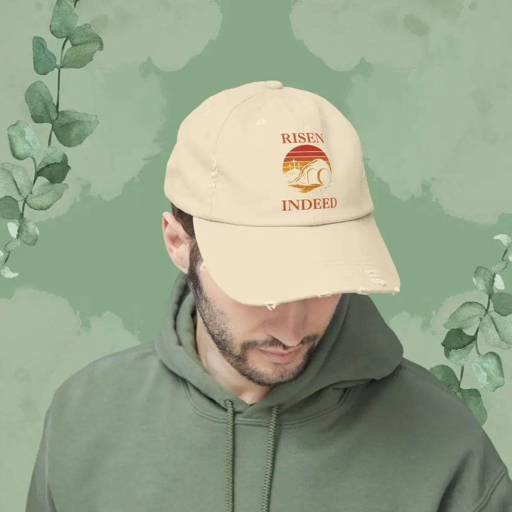 Risen Indeed – Vintage-Style Distressed Christian Cap - Hats