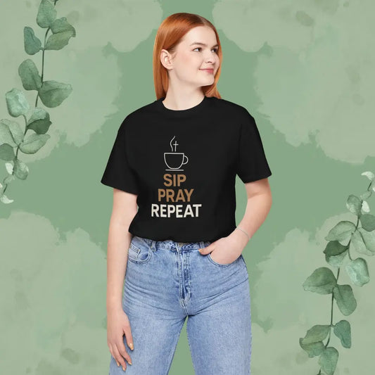 Sip Pray Repeat Christian T-Shirt | Coffee and Faith Shirt - T-Shirt
