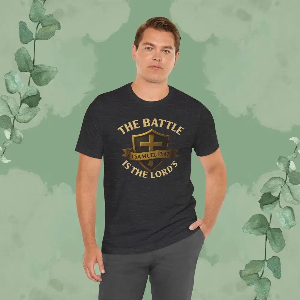 The Battle Is the Lord’s – 1 Samuel 17:47 Christian T-Shirt | Bold Faith Armor Tee | True Vine Design - T-Shirt
