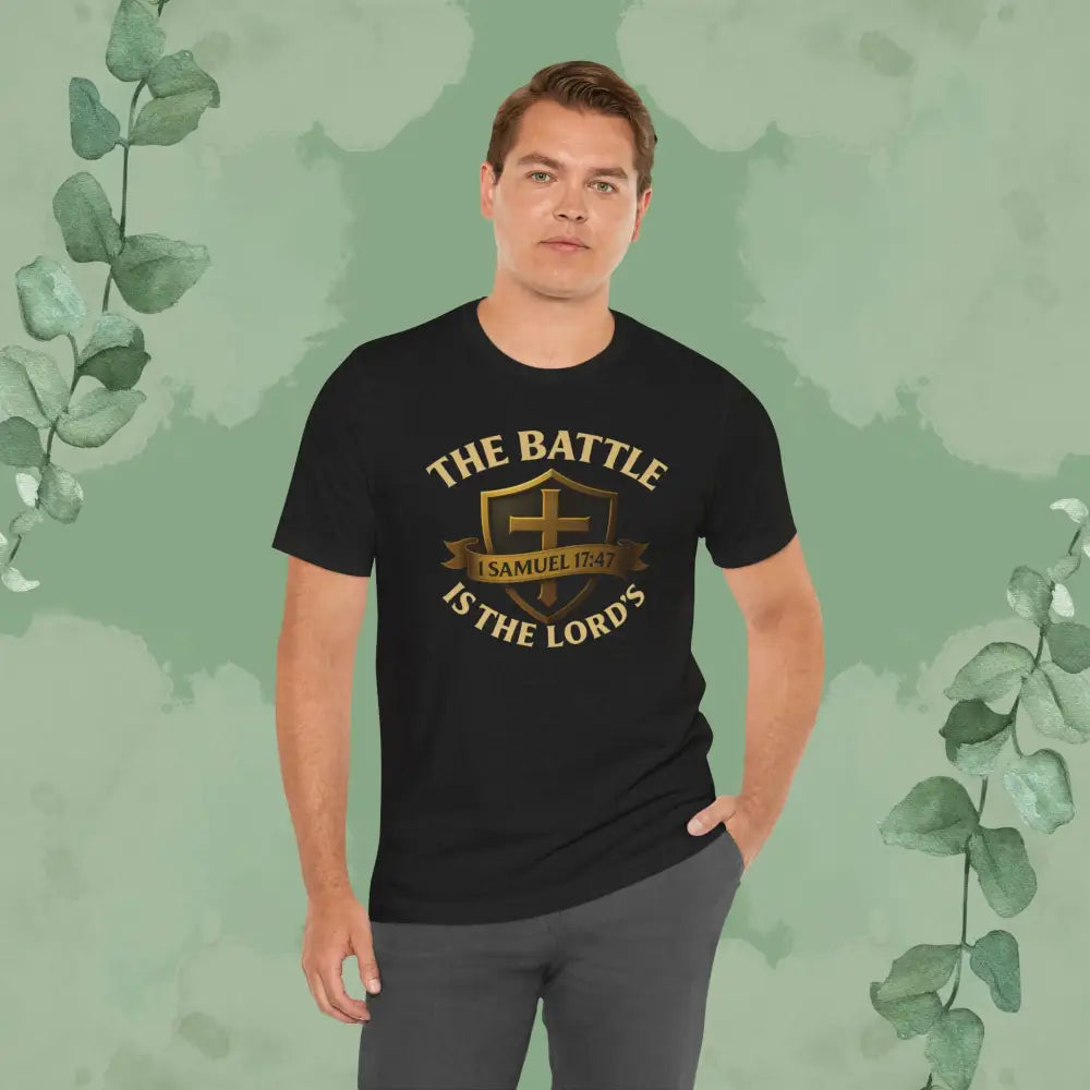 The Battle Is the Lord’s – 1 Samuel 17:47 Christian T-Shirt | Bold Faith Armor Tee | True Vine Design - T-Shirt