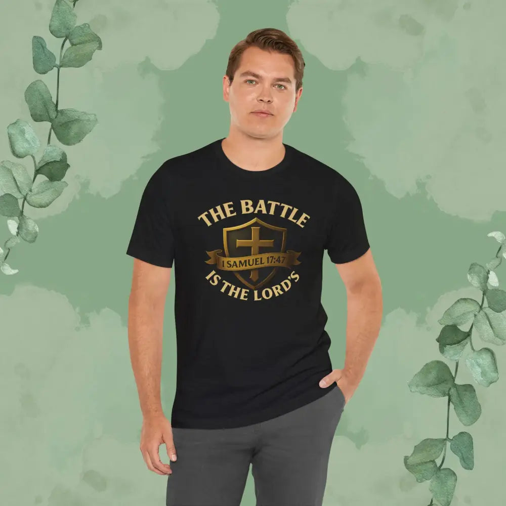 The Battle Is the Lord’s – 1 Samuel 17:47 Christian T-Shirt | Bold Faith Armor Tee | True Vine Design - T-Shirt