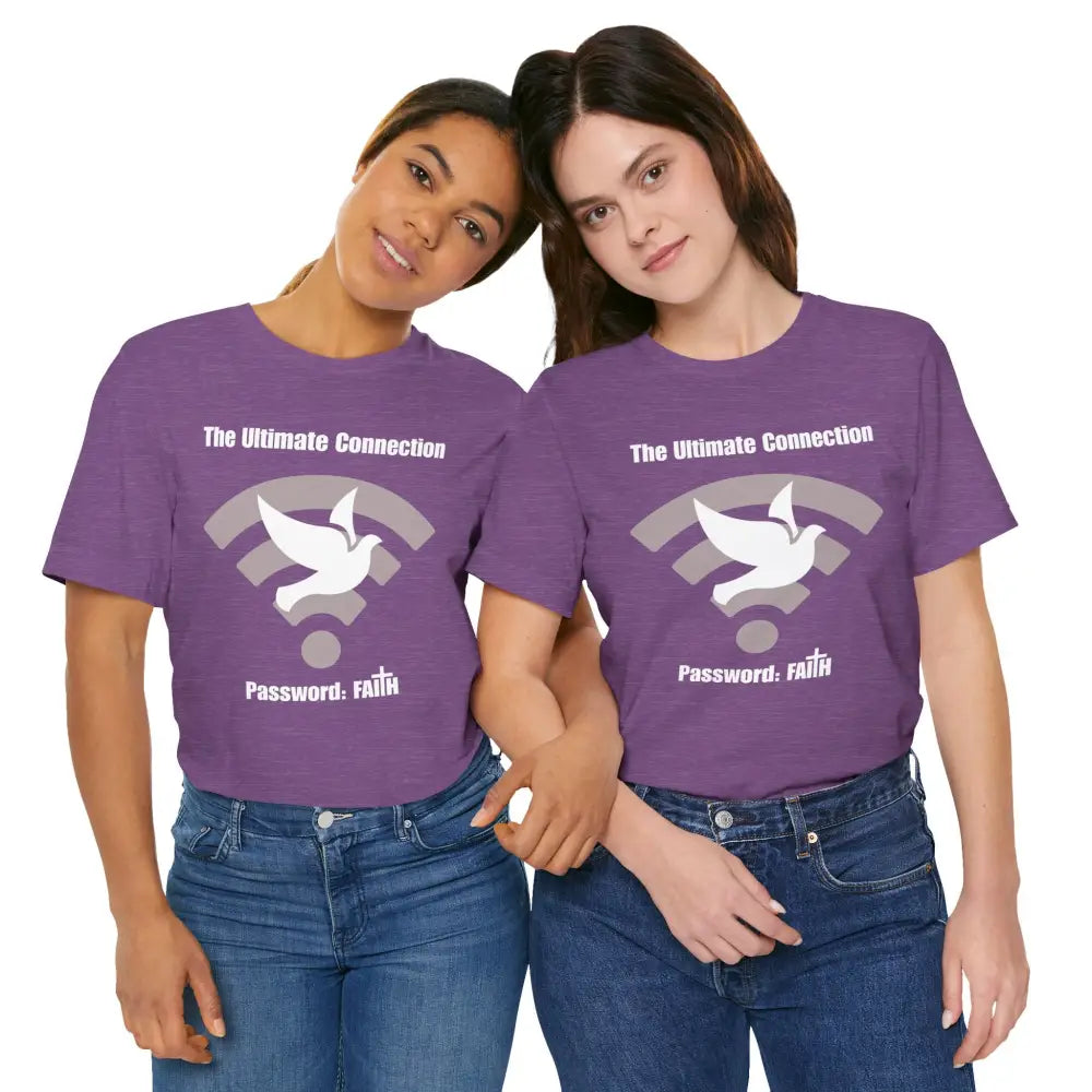 “The Ultimate Connection – Password: FAITH” Christian T Shirt – Bold Tech Inspired Faith Statement Heather Team Purple