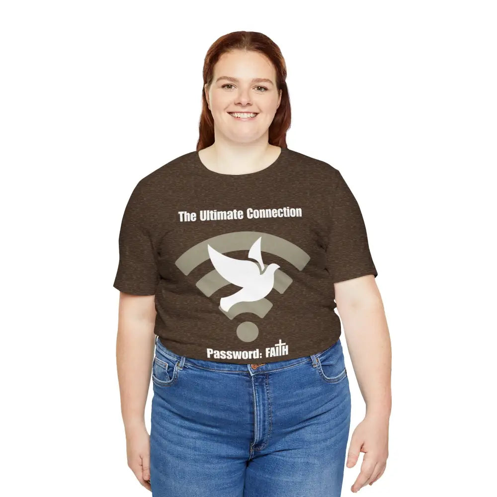 “The Ultimate Connection – Password: FAITH” Christian T Shirt – Bold Tech Inspired Faith Statement Heather Brown / XS T