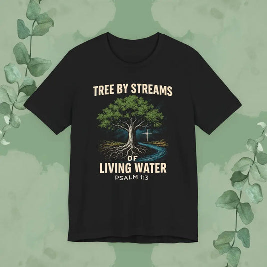 Tree by Streams of Living Water – Psalm 1:3 T Shirt Black