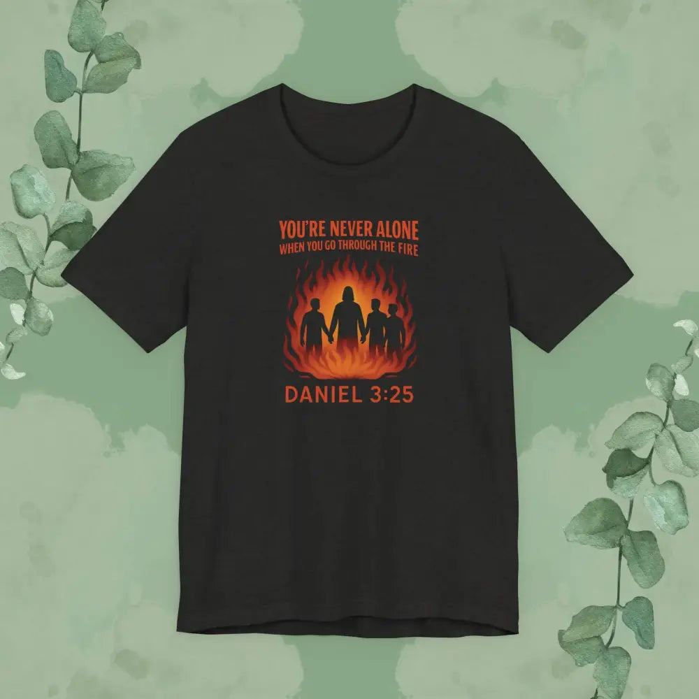 You’re Never Alone – Daniel 3:25 T-Shirt - Black Heather / S - T-Shirt