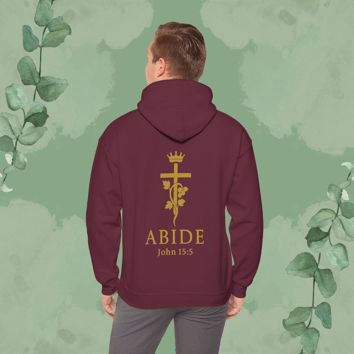 Abide – John 15:5 Christian Hoodie – Vine & Cross Design