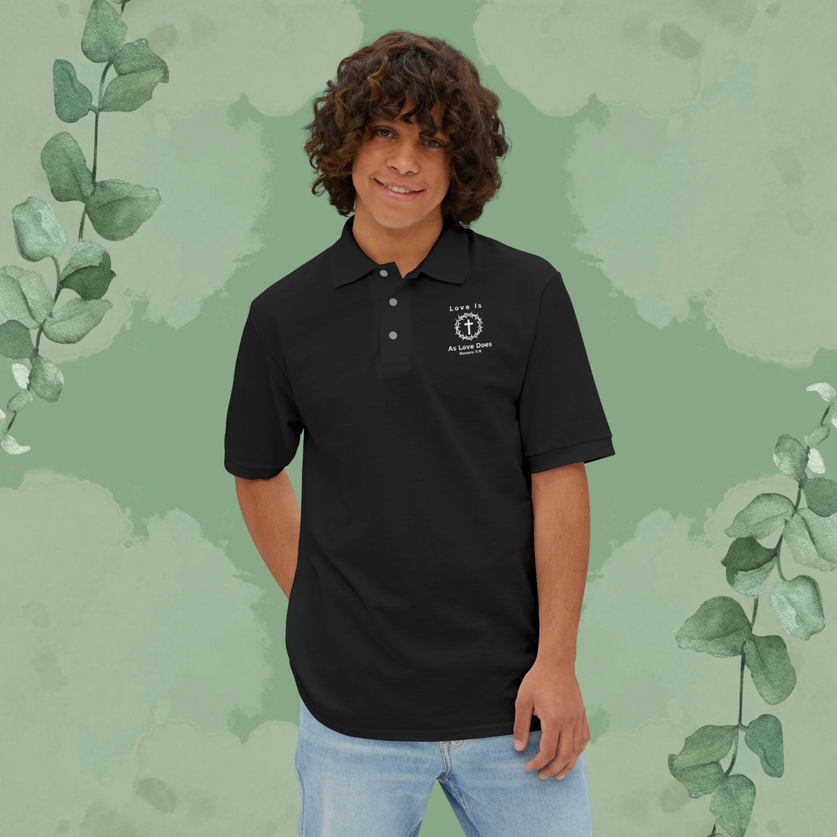 Love Is As Love Does – Christian Left-Chest Print Design Polo Shirt