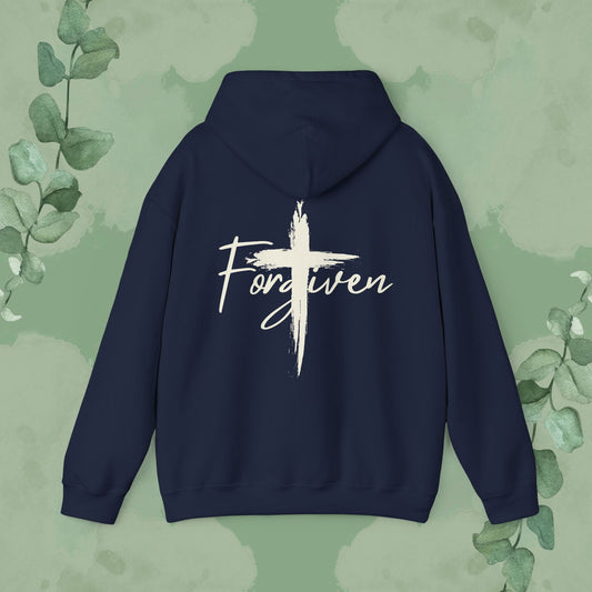 Christian hoodie with “Forgiven” Colossians 2:13–14 design