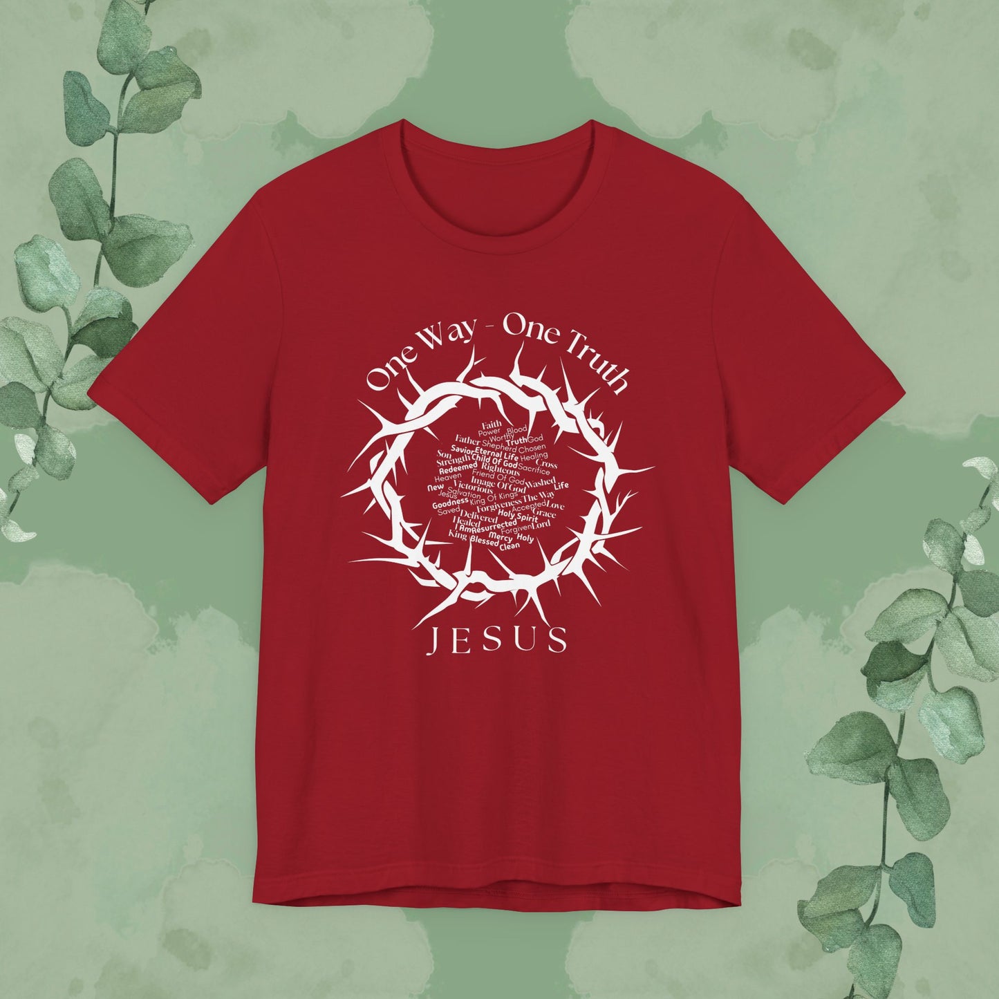 One Way – One Truth – Jesus Crown of Thorns T-Shirt – Christian Word Cloud Design