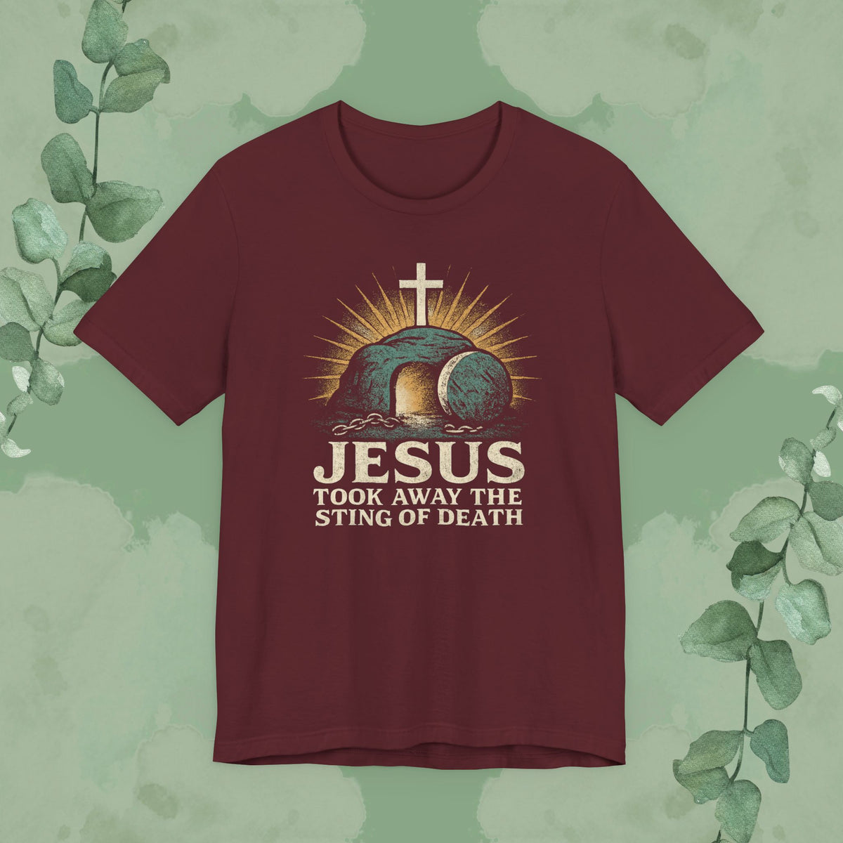 Jesus Took Away the Sting of Death Christian T-Shirt | Cross & Empty Tomb Tee