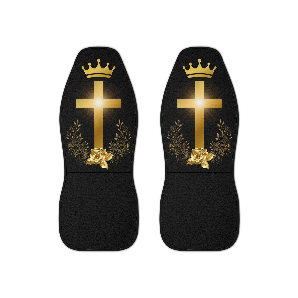 Golden Cross & Crown Car Seat Covers – Faith & Royalty Design (Set of 2)