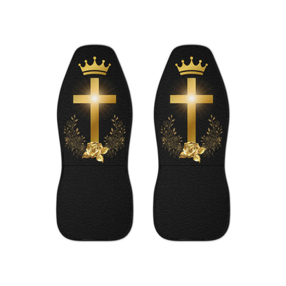 Golden Cross & Crown Car Seat Covers – Faith & Royalty Design (Set of 2)
