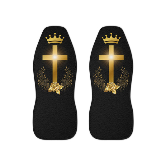 Golden Cross & Crown Car Seat Covers – Faith & Royalty Design (Set of 2)