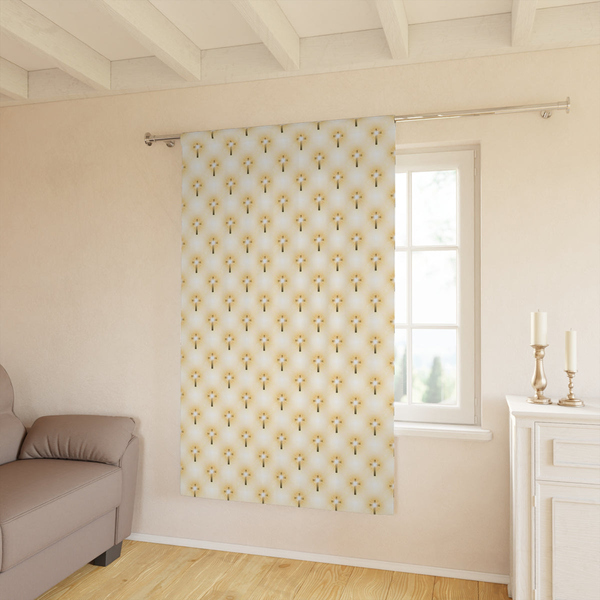 Glorious Cross Blackout Curtain – Elegant Christian Window Panel for Living Room, Bedroom & Prayer Spaces