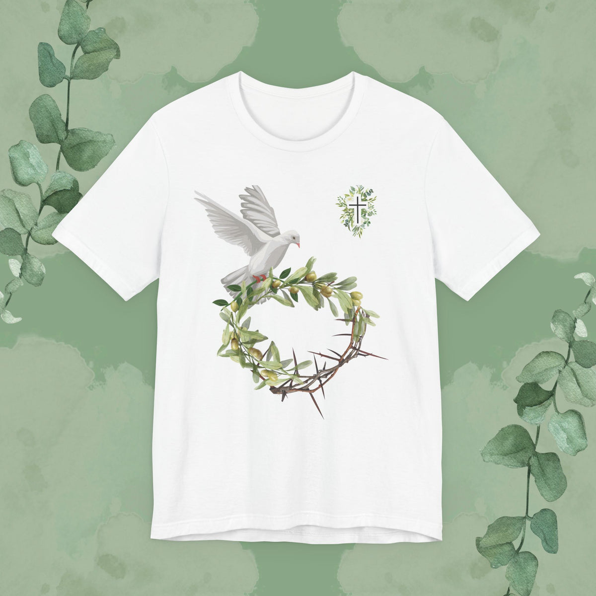 Peace & Redemption Dove T-Shirt – Crown of Thorns and Olive Branch Christian Tee
