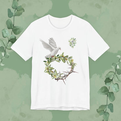 Peace & Redemption Dove T-Shirt – Crown of Thorns and Olive Branch Christian Tee