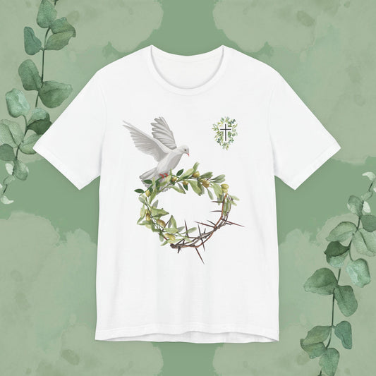 Peace & Redemption Dove T-Shirt – Crown of Thorns and Olive Branch Christian Tee