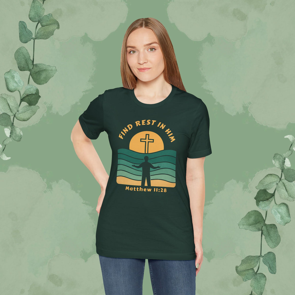 Find Rest in Him – Matthew 11:28 T-Shirt