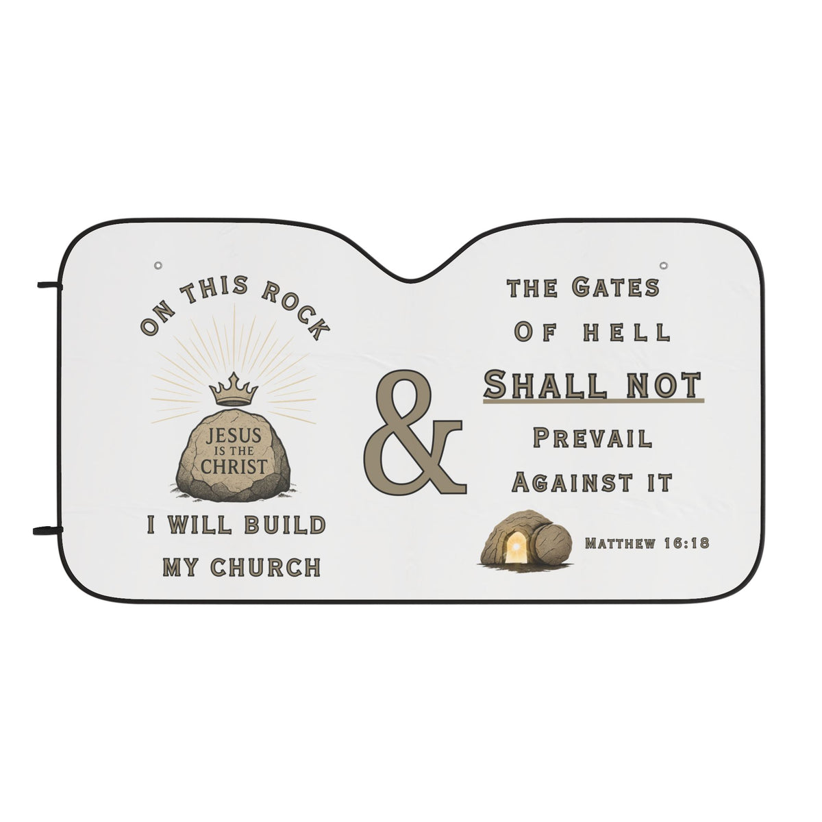Christian car sun shade with “On This Rock” Matthew 16:18 design