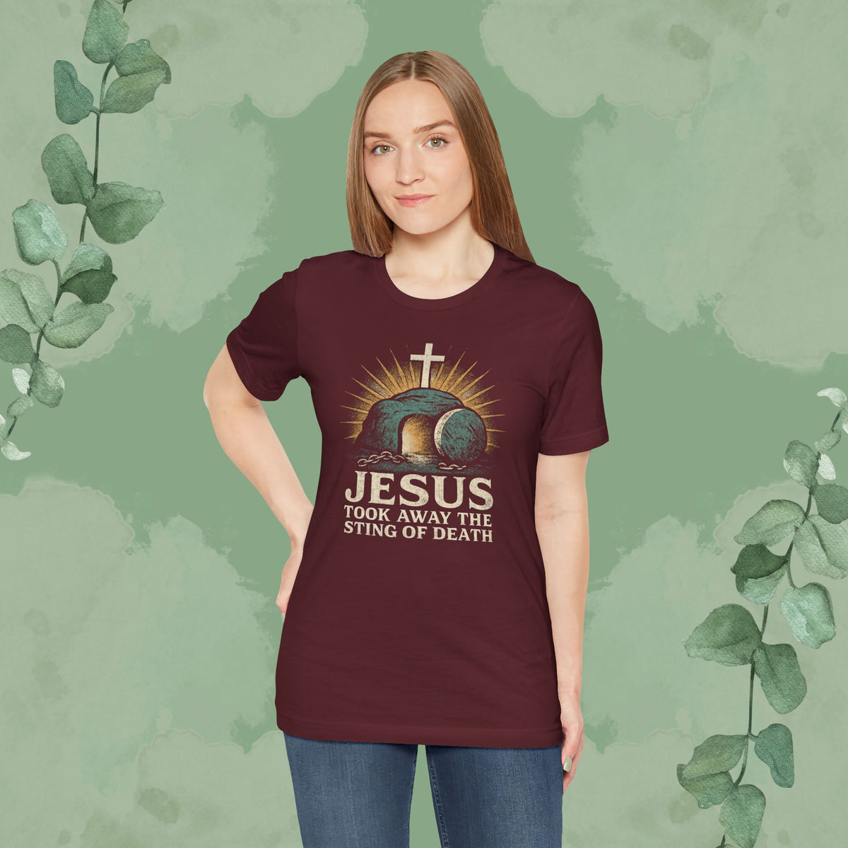 Jesus Took Away the Sting of Death Christian T-Shirt | Cross & Empty Tomb Tee