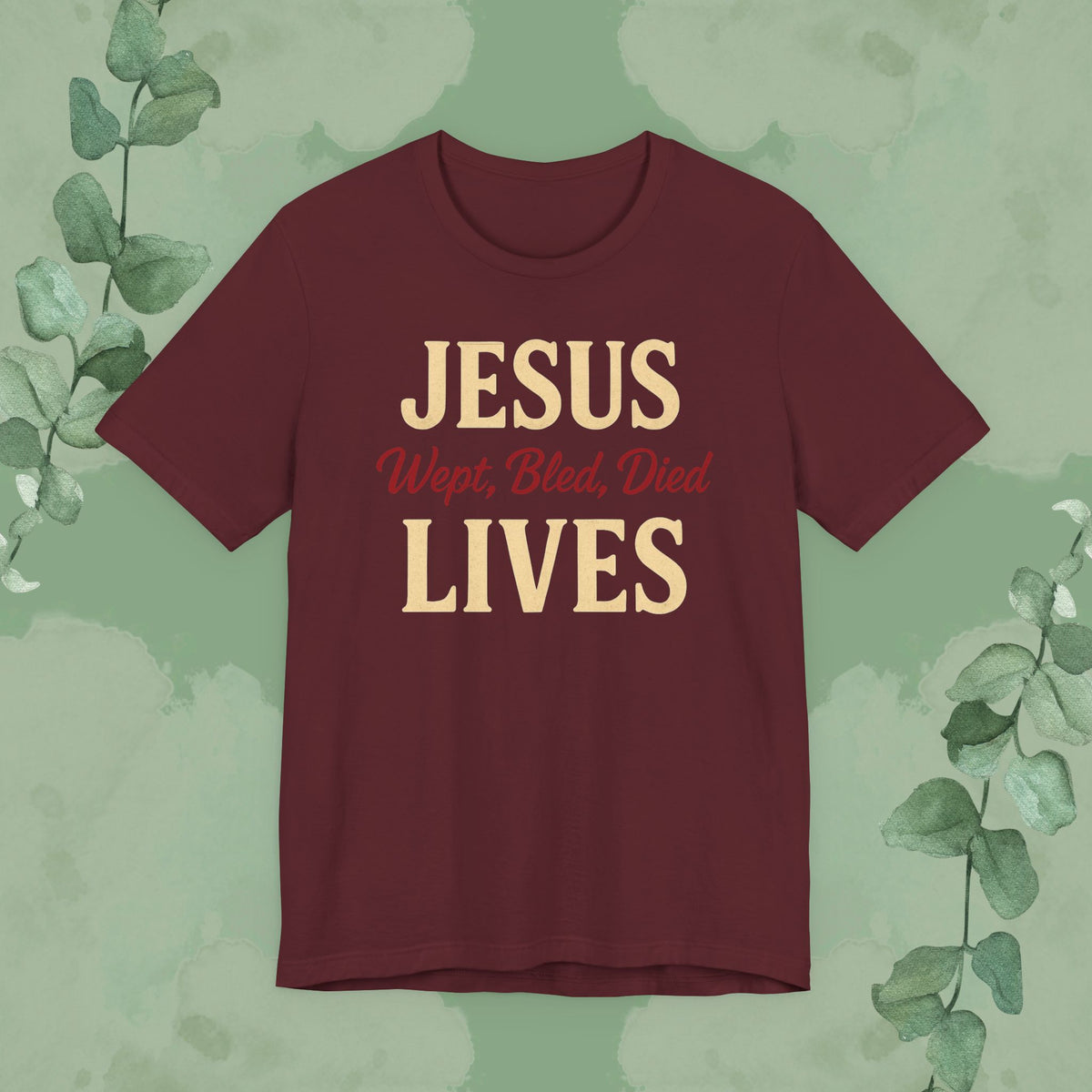 Jesus Wept, Bled, Died, Lives Christian T-Shirt