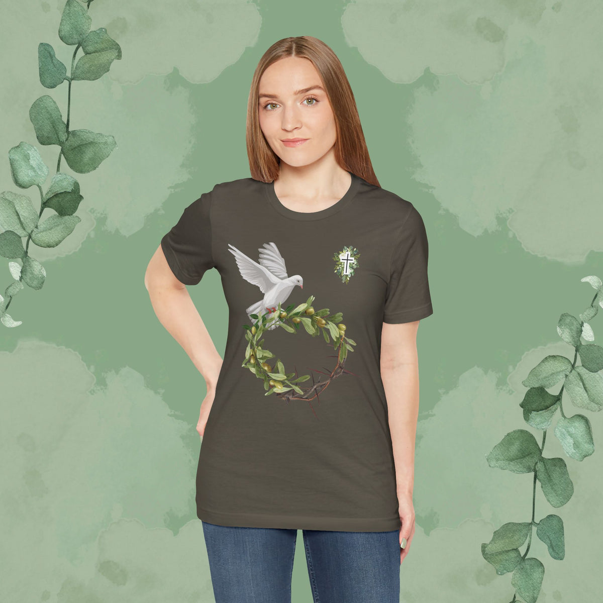 Peace & Redemption Dove T-Shirt – Crown of Thorns and Olive Branch Christian Tee