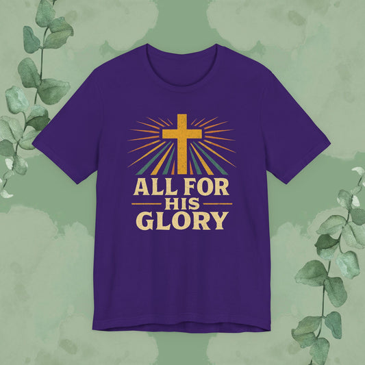 Purple Christian T-shirt with “All For His Glory” faith design